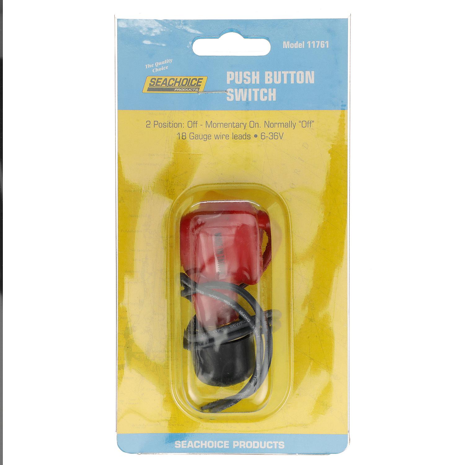 Seachoice 2-Position Off/Momentarily On Push Button Switch, 6-36V, 18 Gauge Wire Leads
