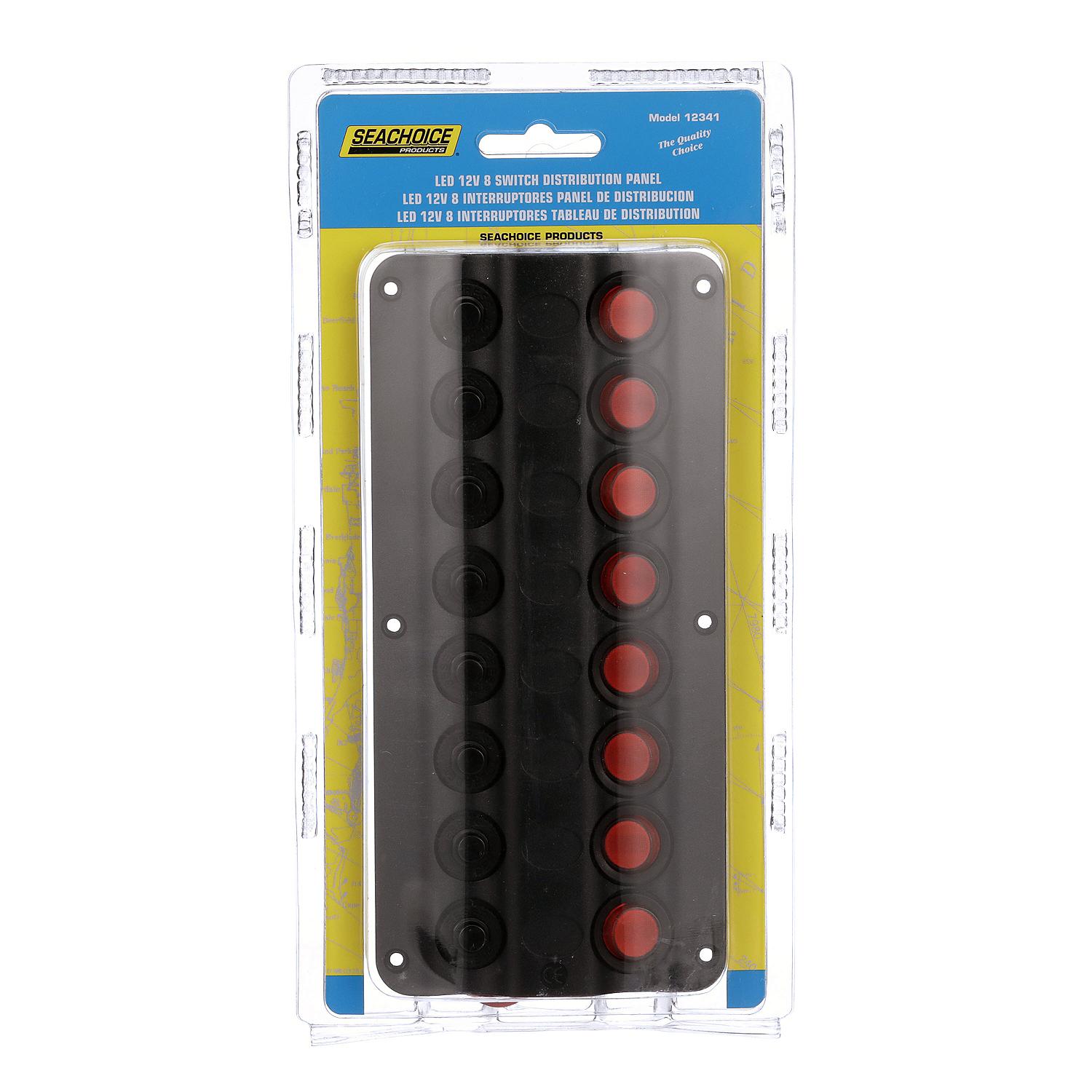 Seachoice LED 12V 8-Switch Distibution Panel, Pre-Wired, Boat Panel Mount