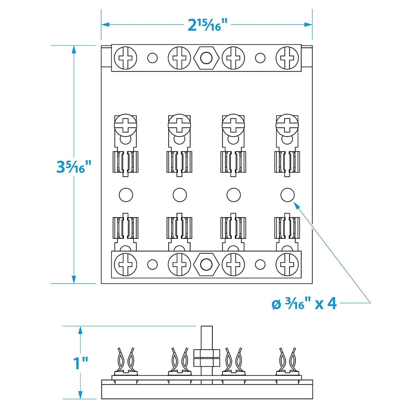 Seachoice 4-Gang Fuse and Terminal Block, Brass Clips and Contacts, SFE 20 Amp of 3AG Fuse