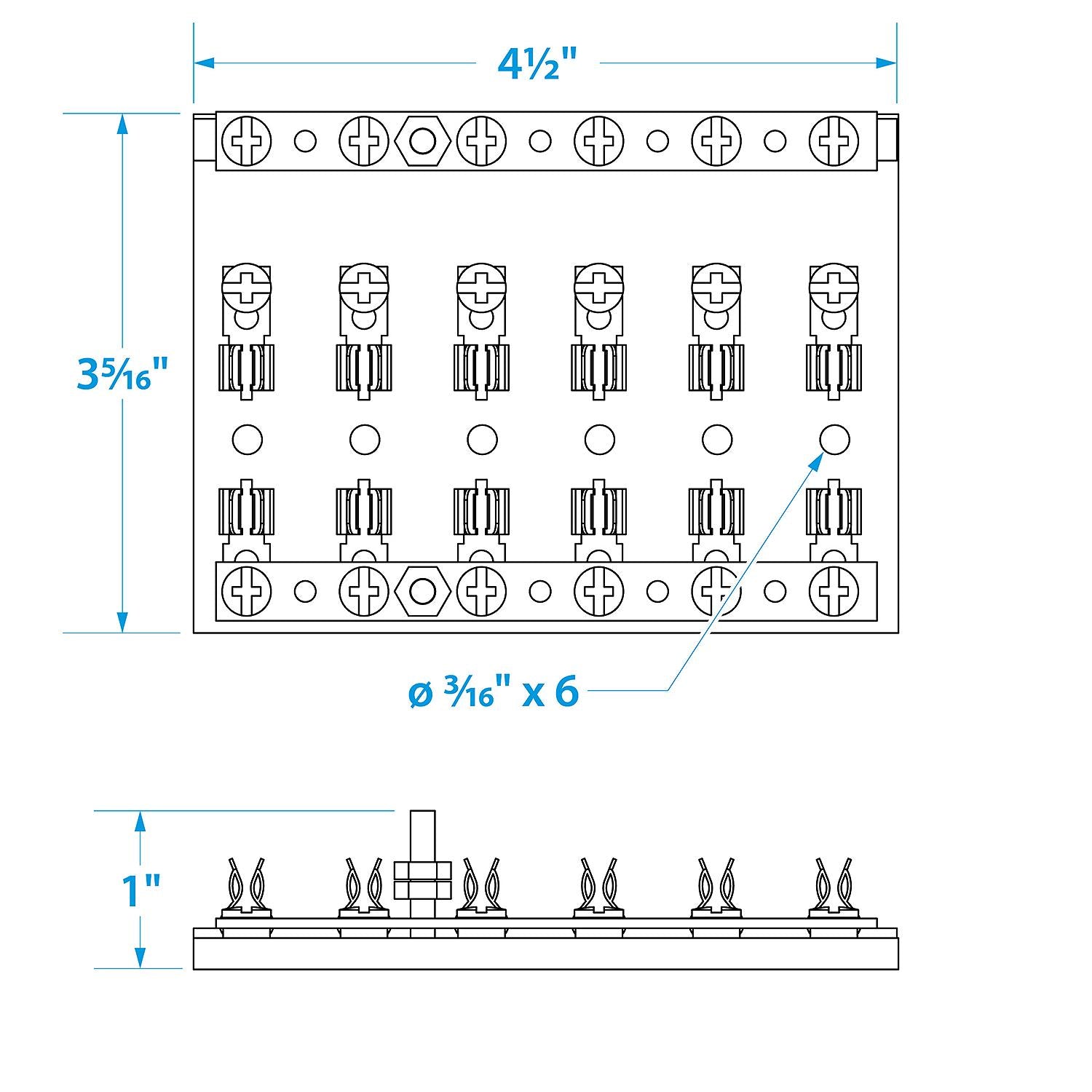 Seachoice 6-Gang Fuse and Terminal Block, Brass Clips and Contacts, SFE 20 Amp of 3AG Fuse