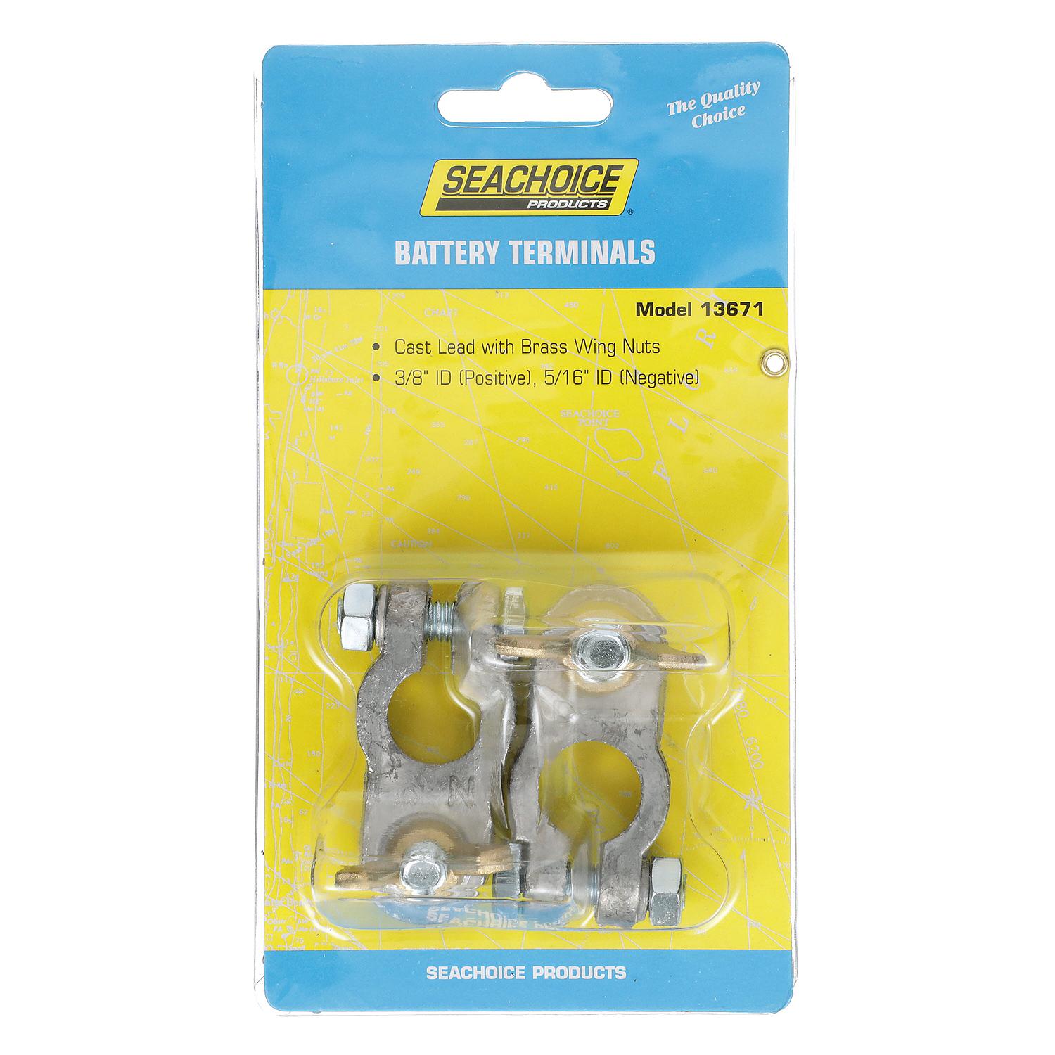 Seachoice Boat Battery Terminal Set w/ Wing Nuts, Includes Positive and Negative Terminals