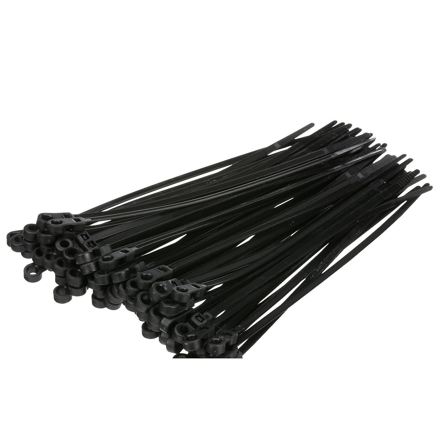 Seachoice Cable Ties, 8 In. Long, Mounting Design, 50 Lbs. Max Load, UV Black, Pack of 100