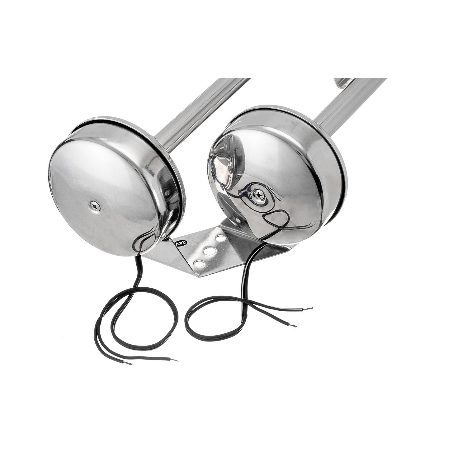 Seachoice Dual Trumpet Electric Horn, Stainless Steel, 123 dB Rating, 24V, 5 Max Amps. 18-1/2 in. L X 8 in. W X 5 in. H