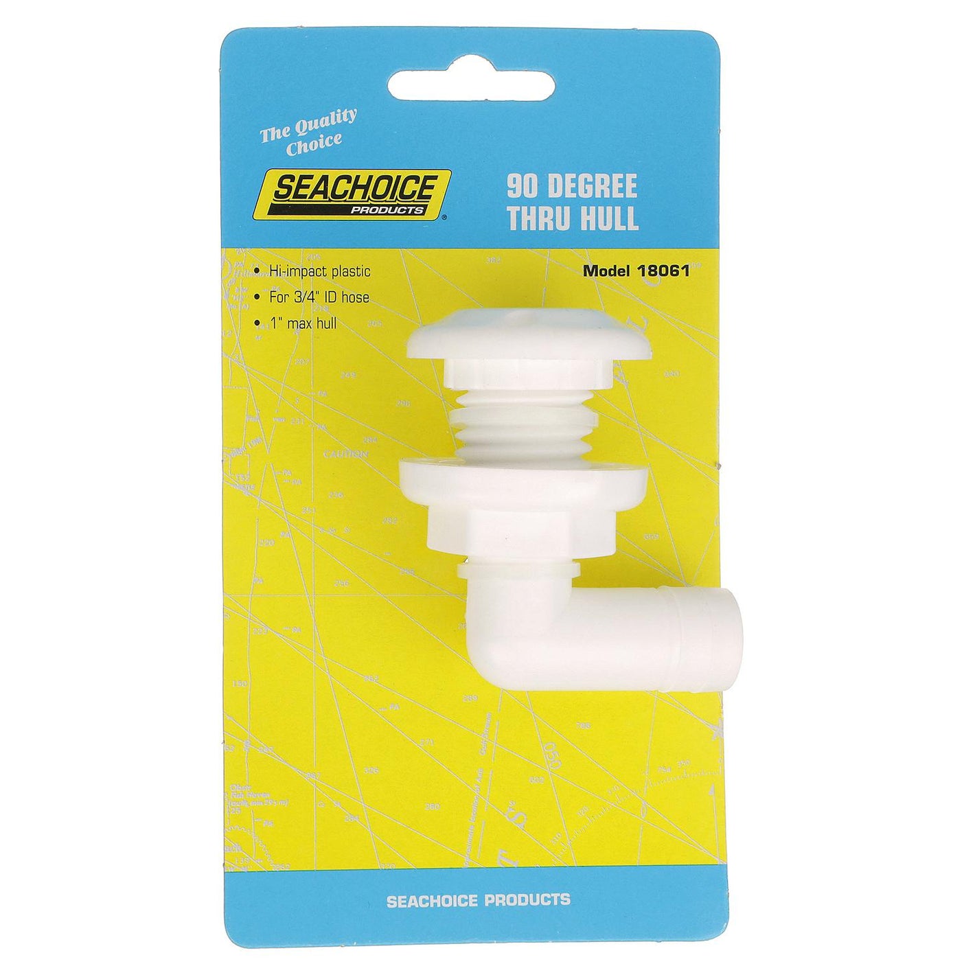 Seachoice 90-Degree Thru Hull Fitting, Fits 3/4 In. ID Hose, 7/8 In. Max. Hull