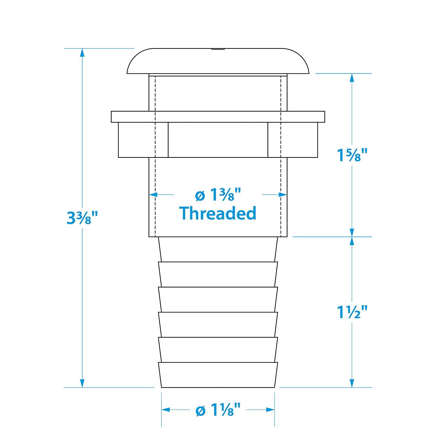 Seachoice Thru-Hull Connector w/ Broad Flange, White Finish, 1.125 In.