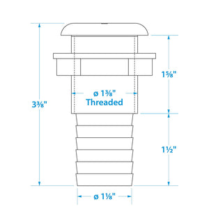 Seachoice Thru-Hull Connector w/ Broad Flange, White Finish, 1.125 In.
