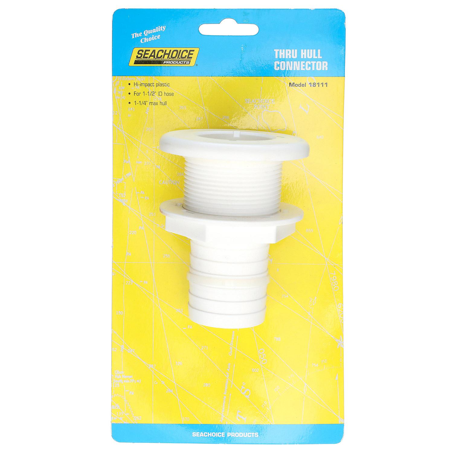 Seachoice Thru-Hull Connector w/ Broad Flange, White Finish, 1.5 In.