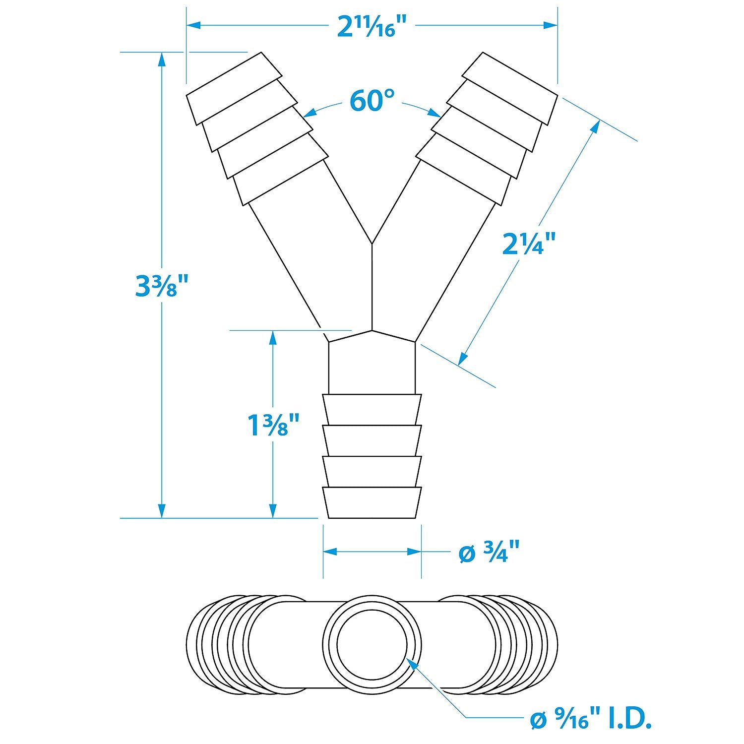 Seachoice 3-Way Y Fitting, Fits 3/4 in. ID Hose, Black Plastic