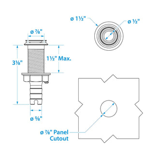 Seachoice Mega-Flow Dripless Thru Hull Fitting, 316 Stainless Steel, Fits 5/8 in. Hose, 1-1/2 in. Max. Hull