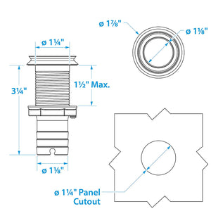 Seachoice Mega-Flow Dripless Thru Hull Fitting, 316 Stainless Steel, Fits 1-1/8 in. Hose, 1-1/2 in. Max. Hull