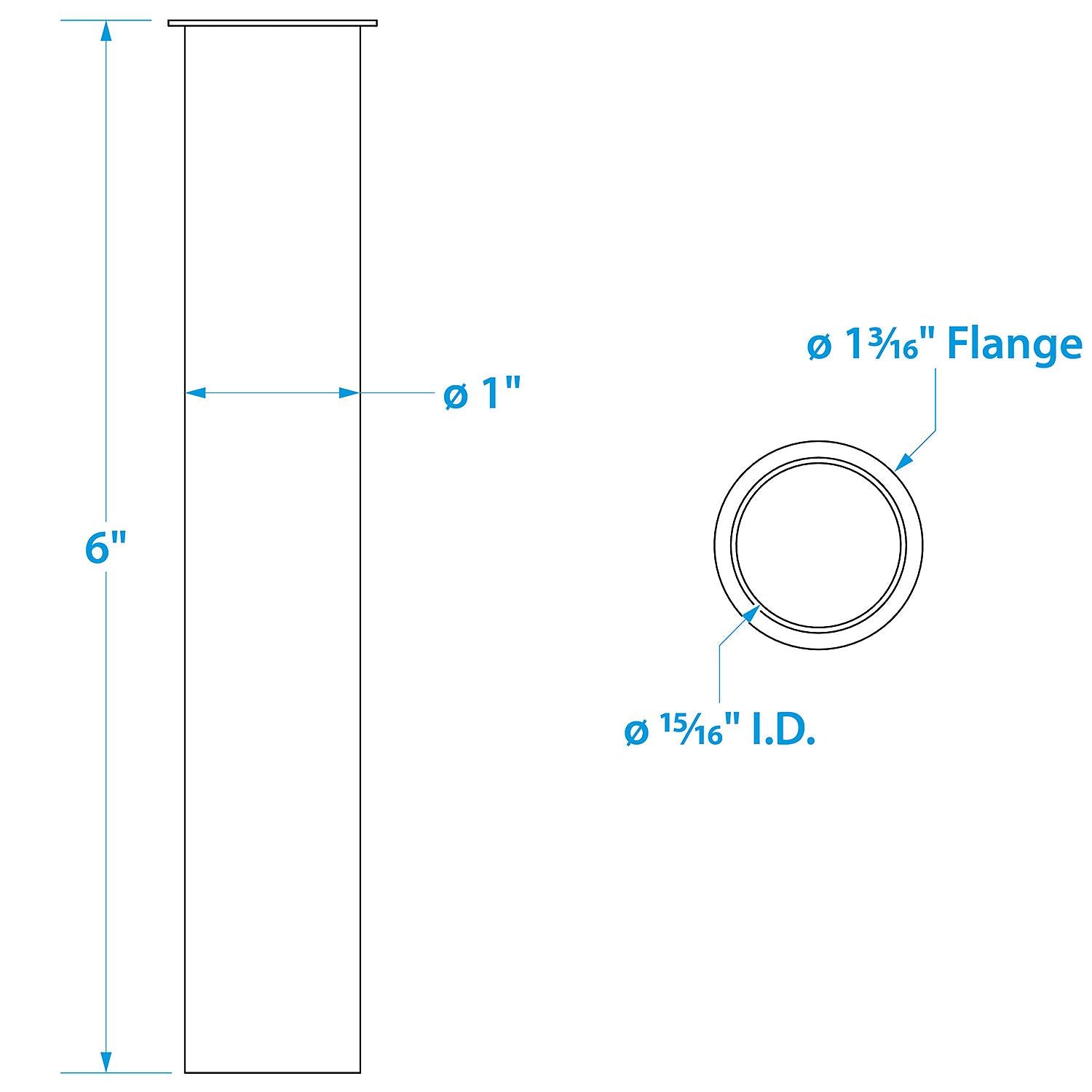Seachoice Brass Drain Tube, 6 in. Long, 1 in. ID, 90-Degree Flange One End