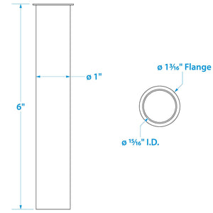 Seachoice Brass Drain Tube, 6 in. Long, 1 in. ID, 90-Degree Flange One End