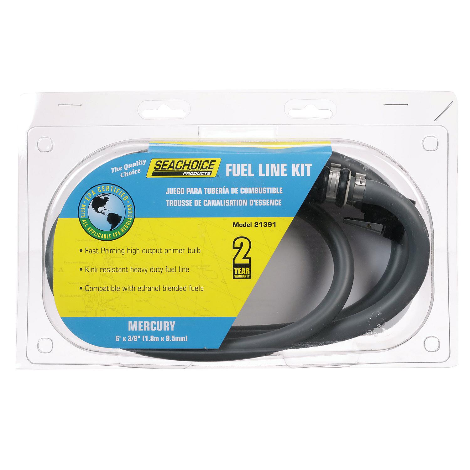 Seachoice Low Permeation Fuel Line Kit With High-Output Primer Bulb, Mercury, 3/8 In. X 7 Ft.