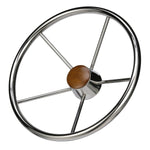 Seachoice 5 Spoke 15" Stainless Steel Destroyer Steering Wheel With Genuine Teak Cap