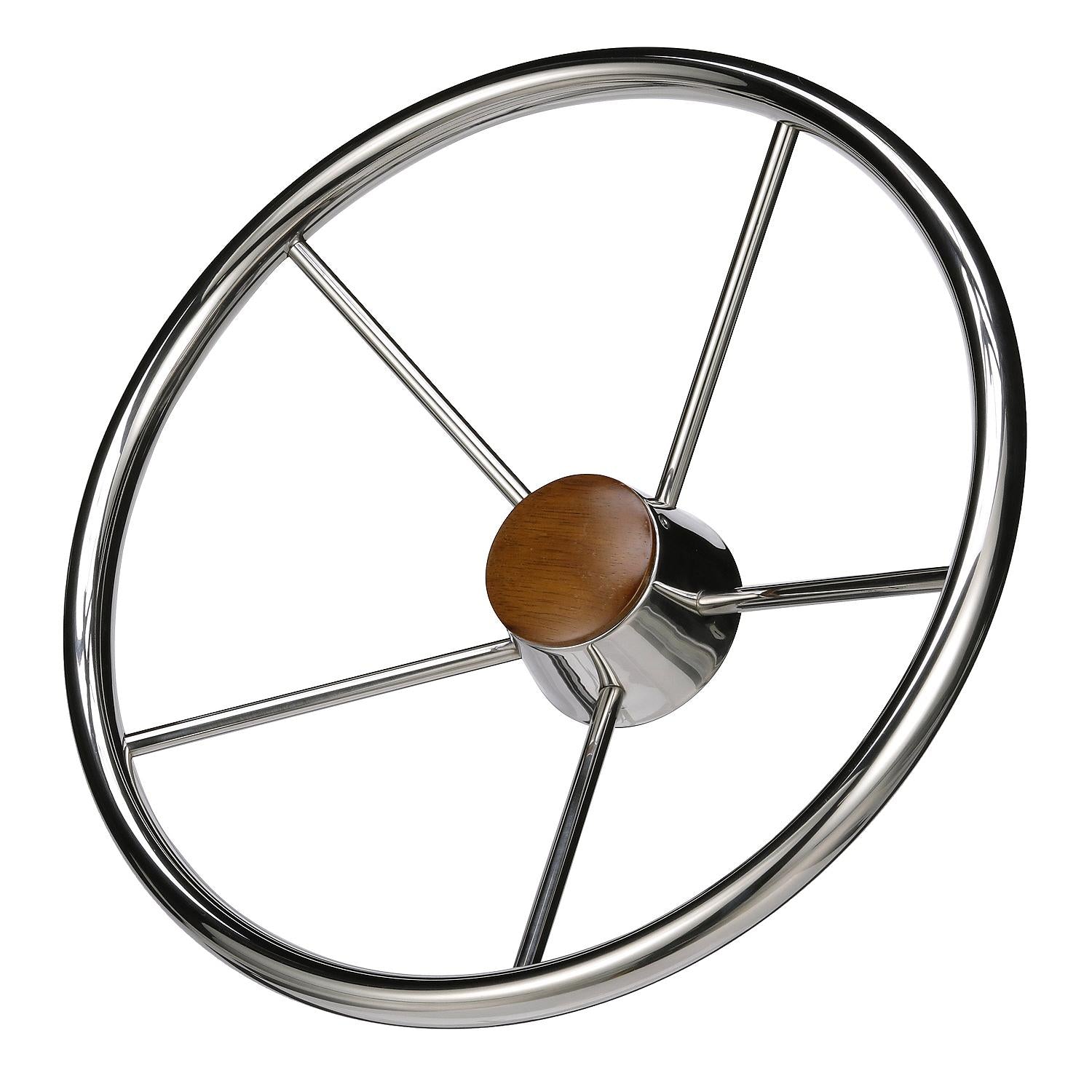 Seachoice 5 Spoke 15" Stainless Steel Destroyer Steering Wheel With Genuine Teak Cap