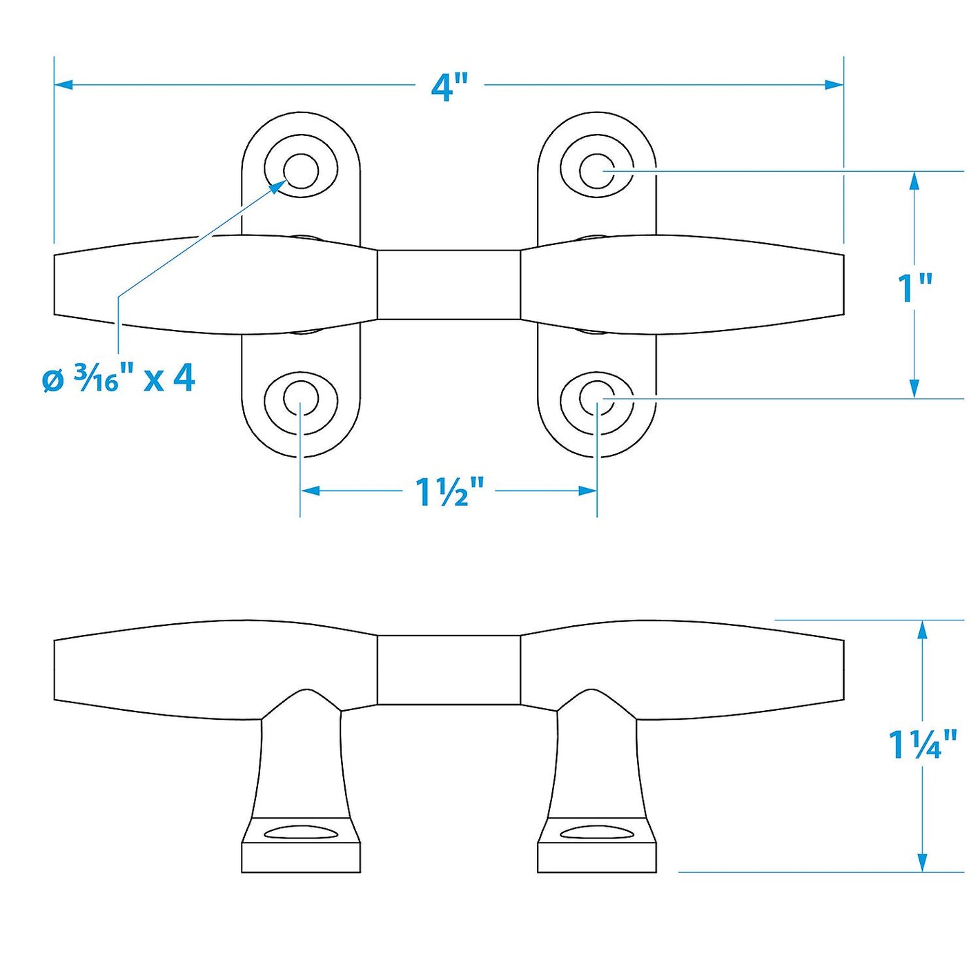 Seachoice Chrome Plated Zinc Hollow Base Cleat 4"