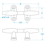 Seachoice Chrome Plated Zinc Hollow Base Cleat 4"