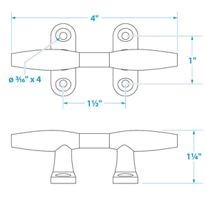 Seachoice Chrome Plated Zinc Hollow Base Cleat 4"