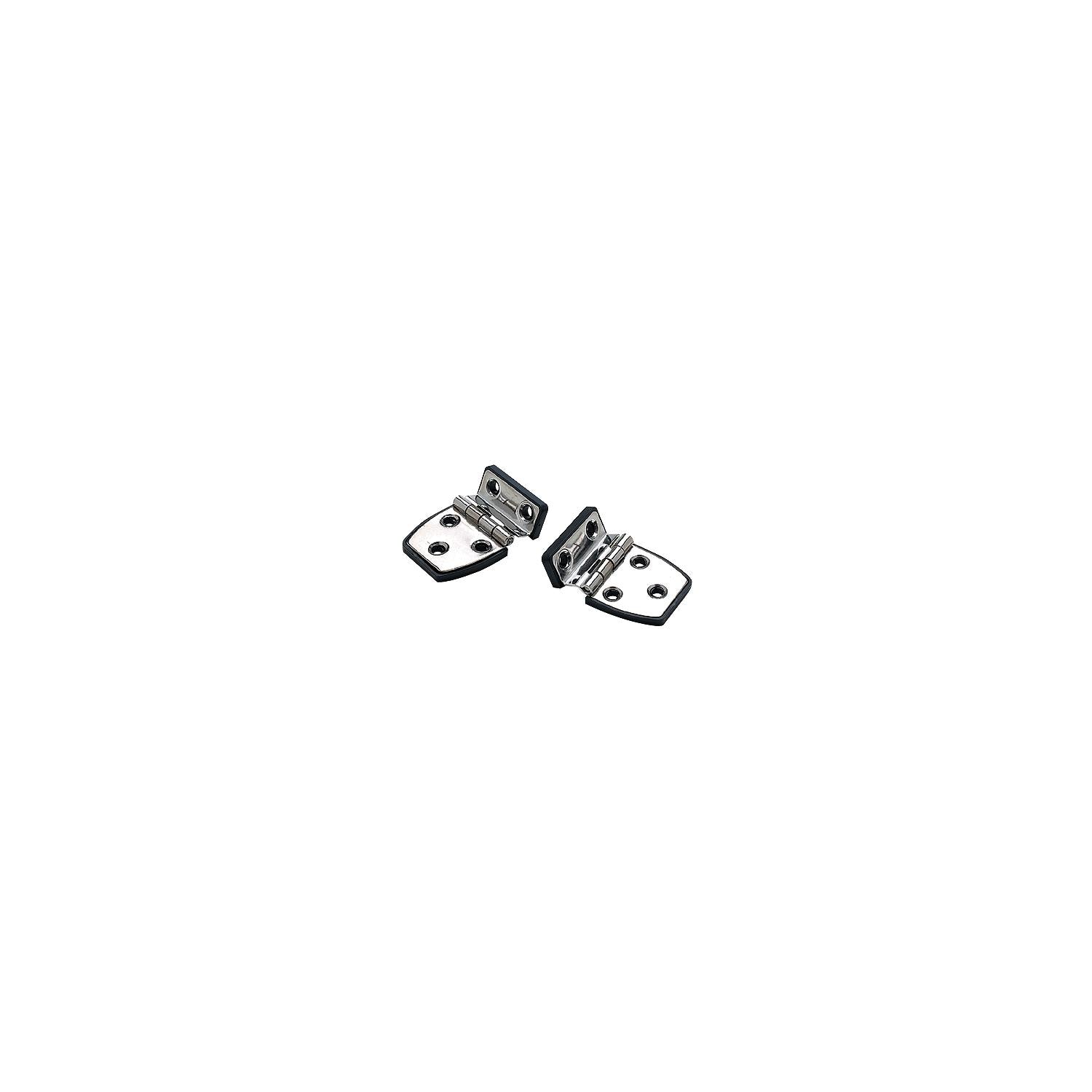 SeaChoice 50-34471 (2) 2-1/4" x 1-1/2" Polished Stainless Steel Offset Short Side Hinges with Black Nylon Base Plate