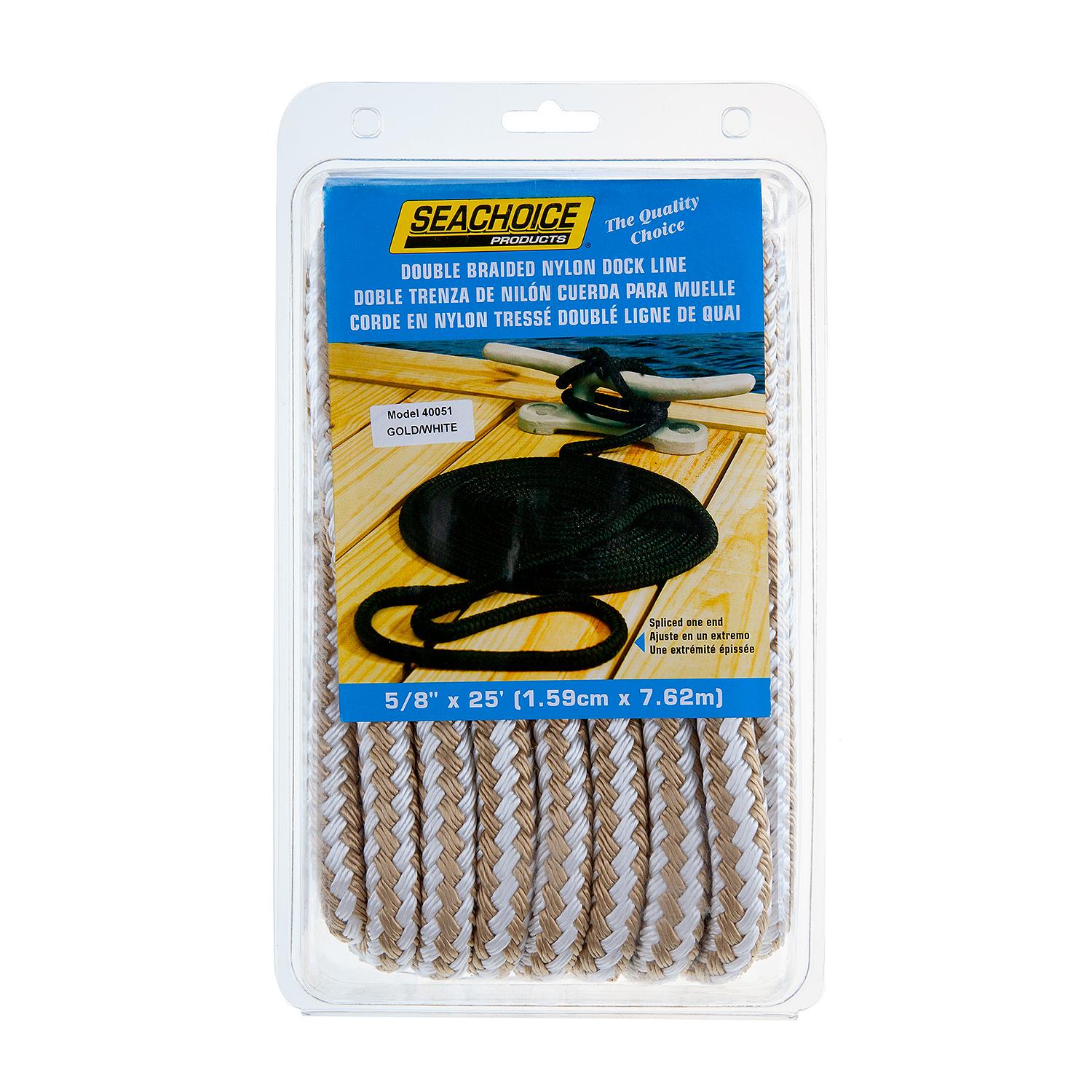 Seachoice 40051 Double Braid Nylon Dock Line 5/8" x 25' Gold/White