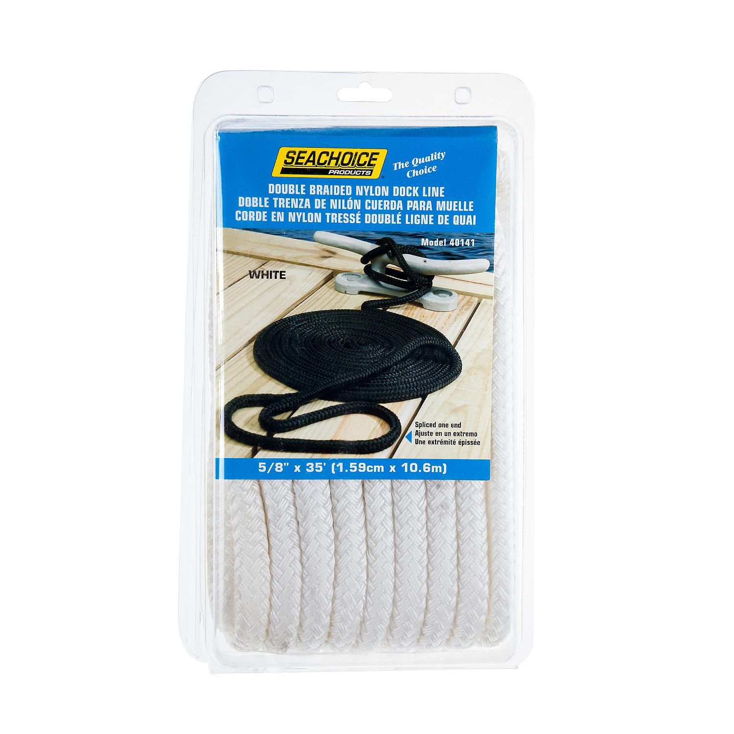 Seachoice 40141 Double Braid Nylon Dock Line 5/8" x 35' White