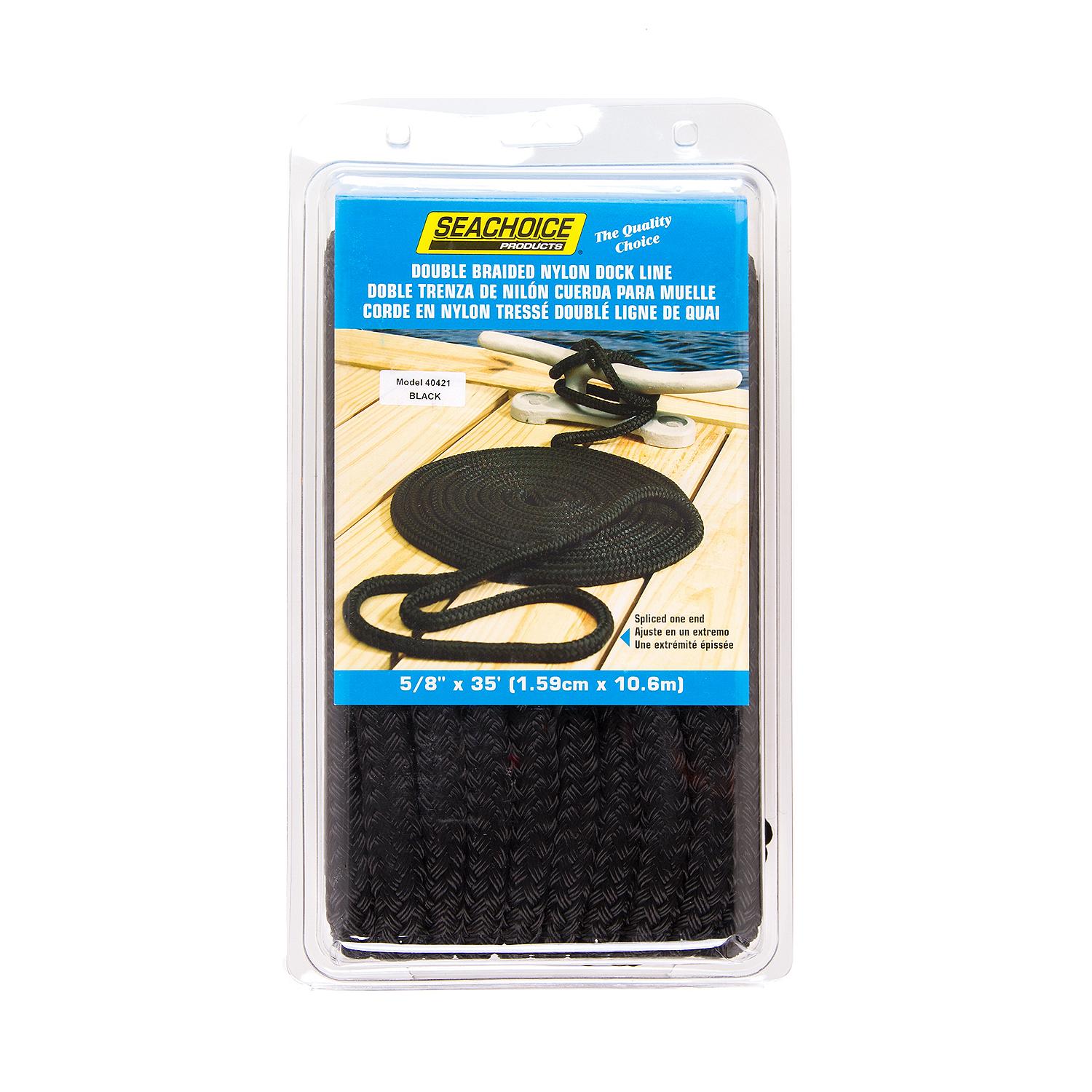 Double Braid Nylon Dock Line, Black, 5/8in x 35ft