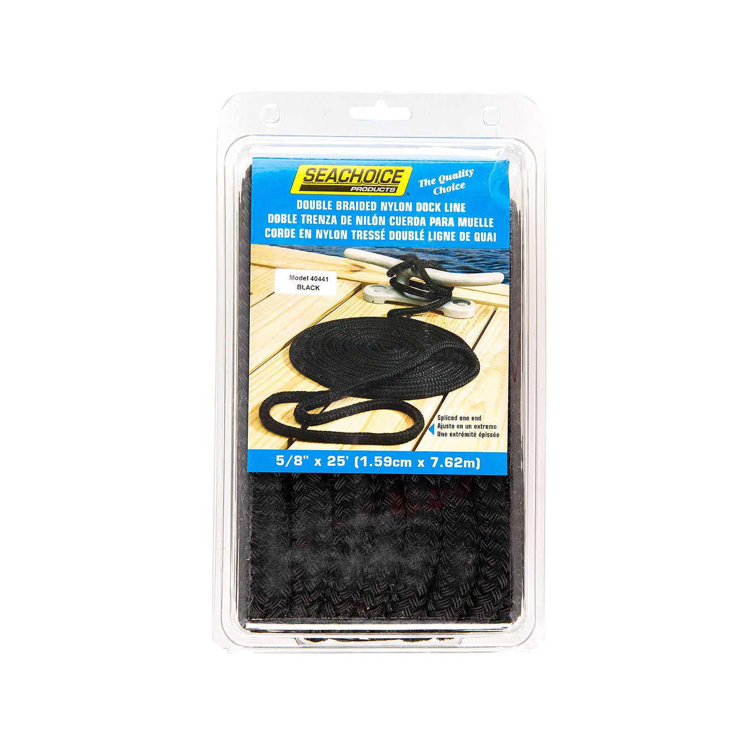 Double Braid Nylon Dock Line, Black, 5/8in x 25ft