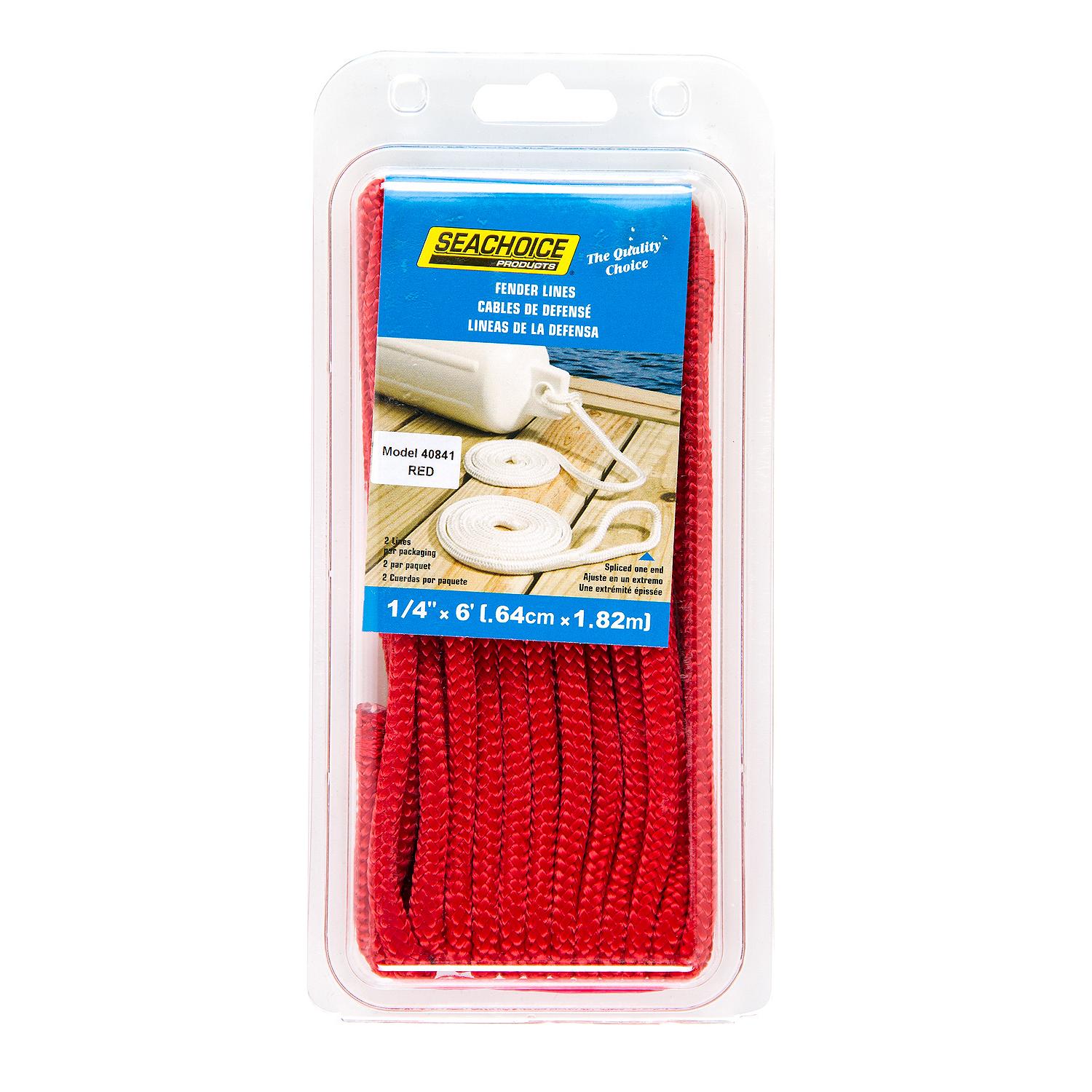 Seachoice 40841 Double Braided Nylon Fender Line 1/4" x 6', Red (2 Per Pack)