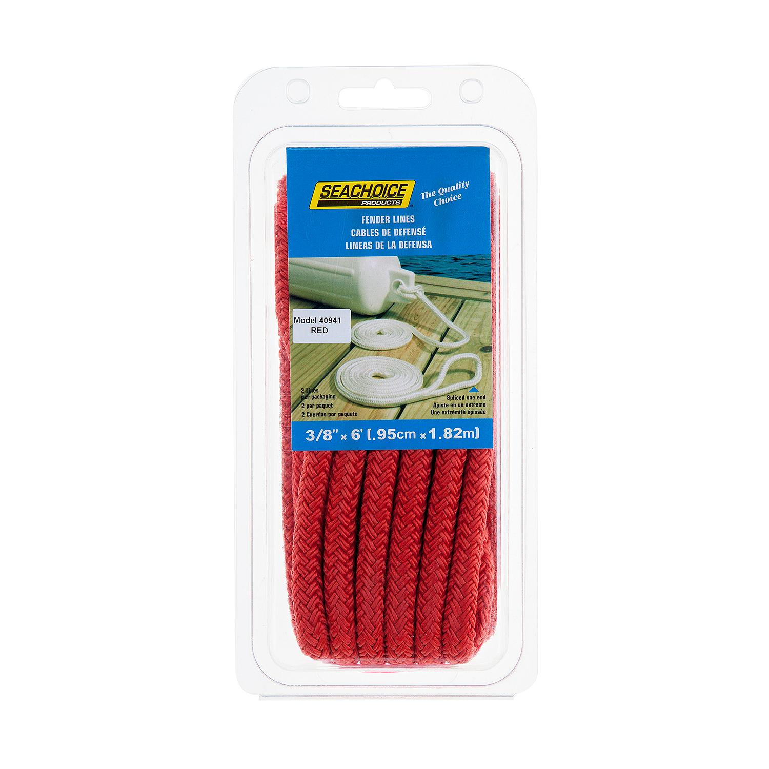 Seachoice 40941 Double Braided Nylon Fender Line 3/8" x 6', Red (2 Per Pack)