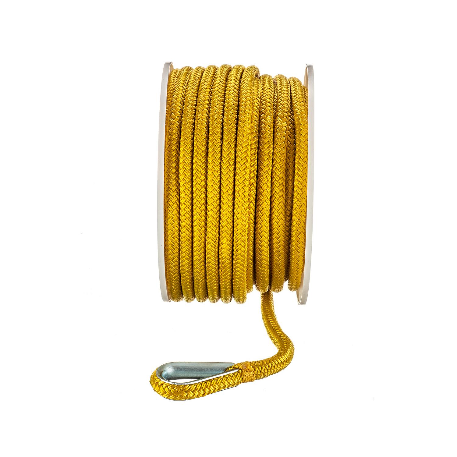 Double Braid Nylon Anchor Line, Yellow, 3/8in x 100ft