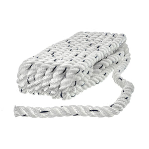 Seachoice Premium 3-Strand Twisted Nylon Dock Line, White With Blue Tracer, 3/8" x 15'