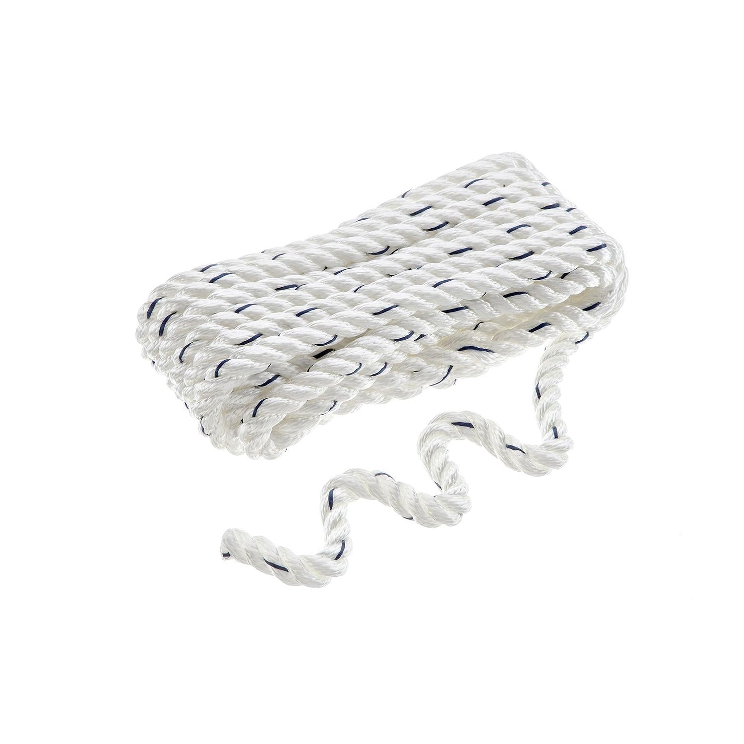 Seachoice Premium 3-Strand Twisted Nylon Dock Line, White With Blue Tracer, 1/2" x 20'