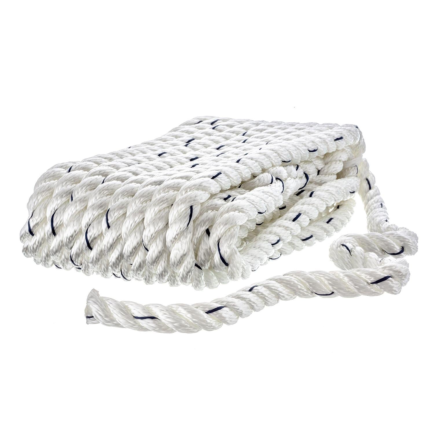 Seachoice Premium 3-Strand Twisted Nylon Dock Line, White With Blue Tracer, 1/2" x 25'