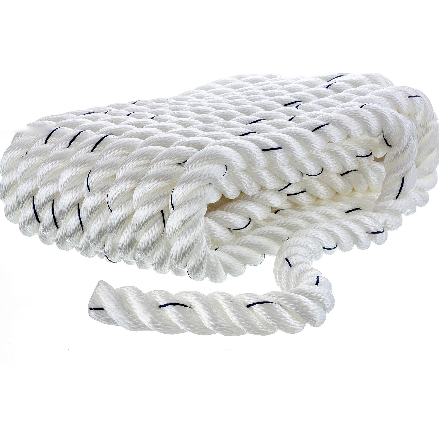 Seachoice Premium 3 Strand Twisted Nylon Dock Line, White With Blue Tracer, 3/4" x 25'