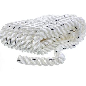 Seachoice Premium 3 Strand Twisted Nylon Dock Line, White With Blue Tracer, 3/4" x 25'