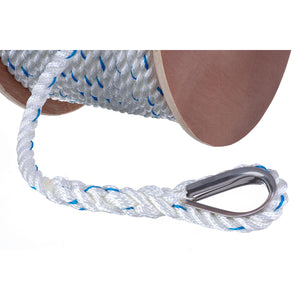 Premium 3-Strand Twisted Nylon Anchor Line
White With Blue Tracer, 5/8" x 250'