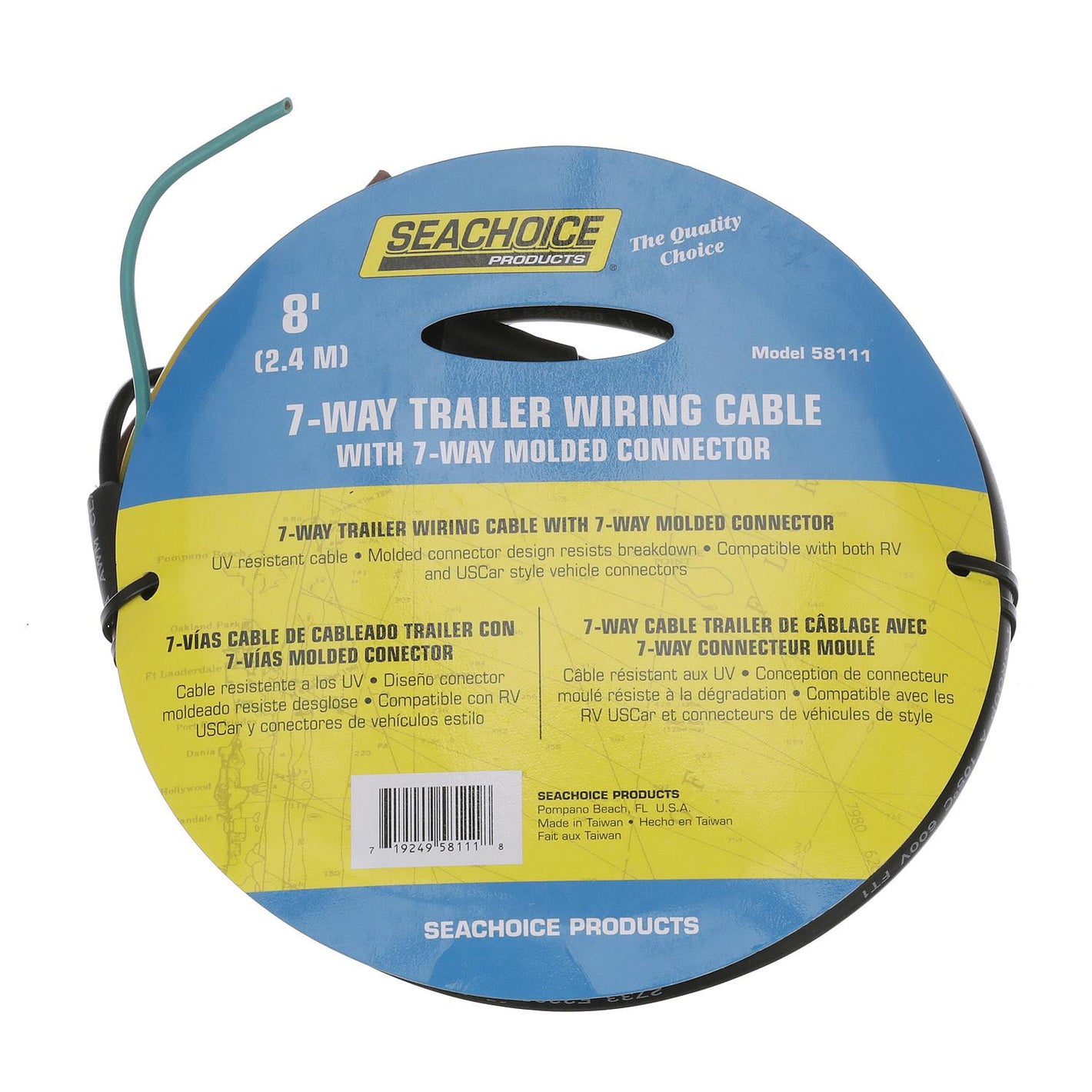 7-Way Trailer Wiring 8' Cable With 7-Way Molded Connector