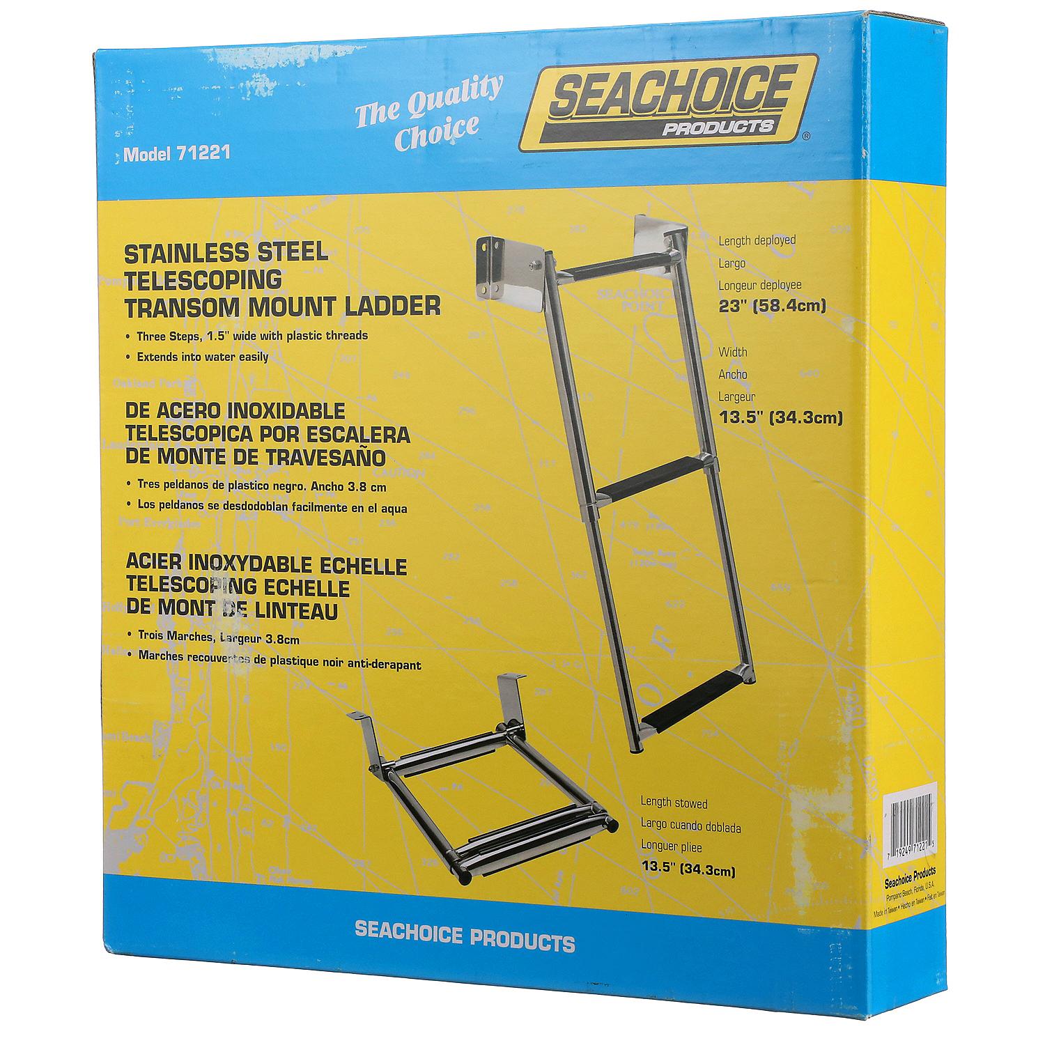 Seachoice 71221 Telescoping Transom Mount Stainless Steel 3-Step Ladder