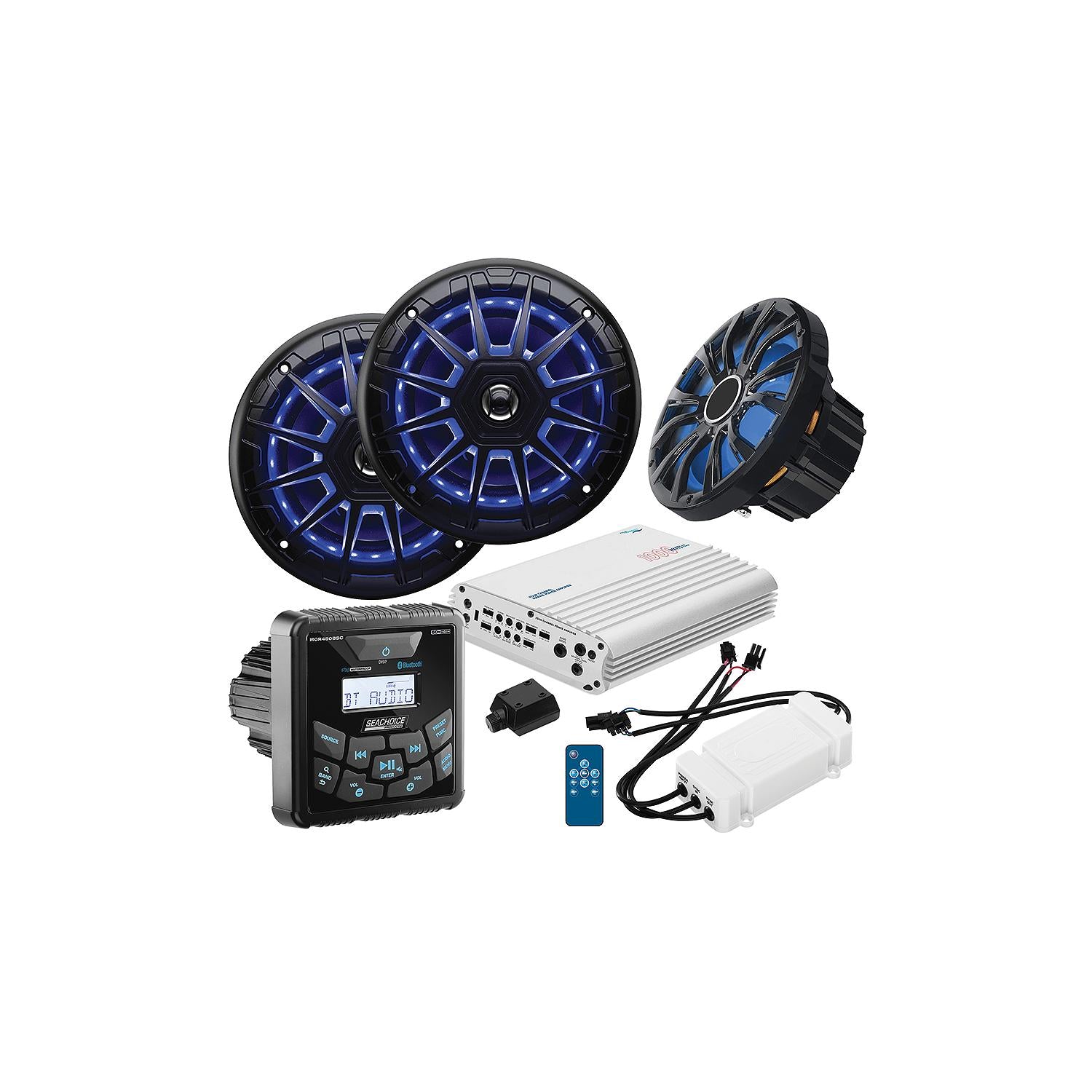 Seachoice 72123 In-Dash Audio Package, Square Gauge, Black, Speakers, 1 pr