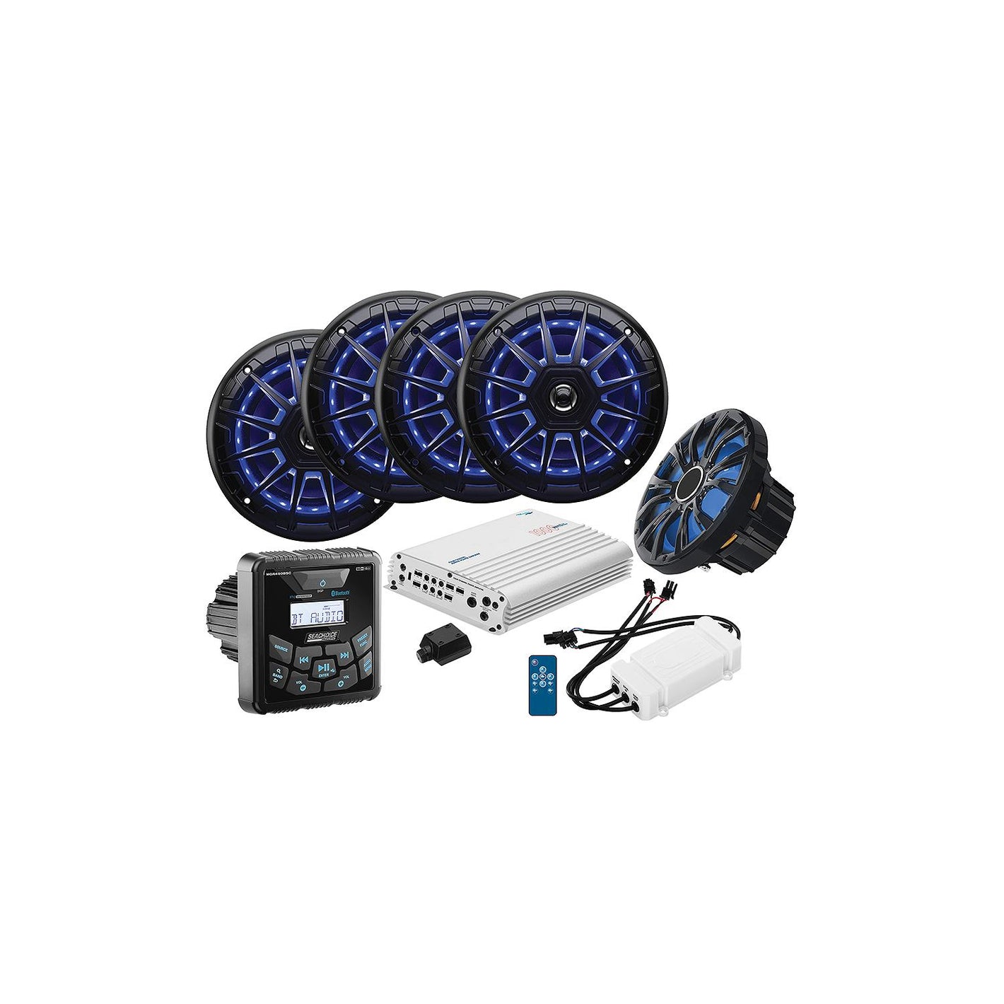 Seachoice 72124 In-Dash Audio Package, Square Gauge, Black, Speakers, 2 pr