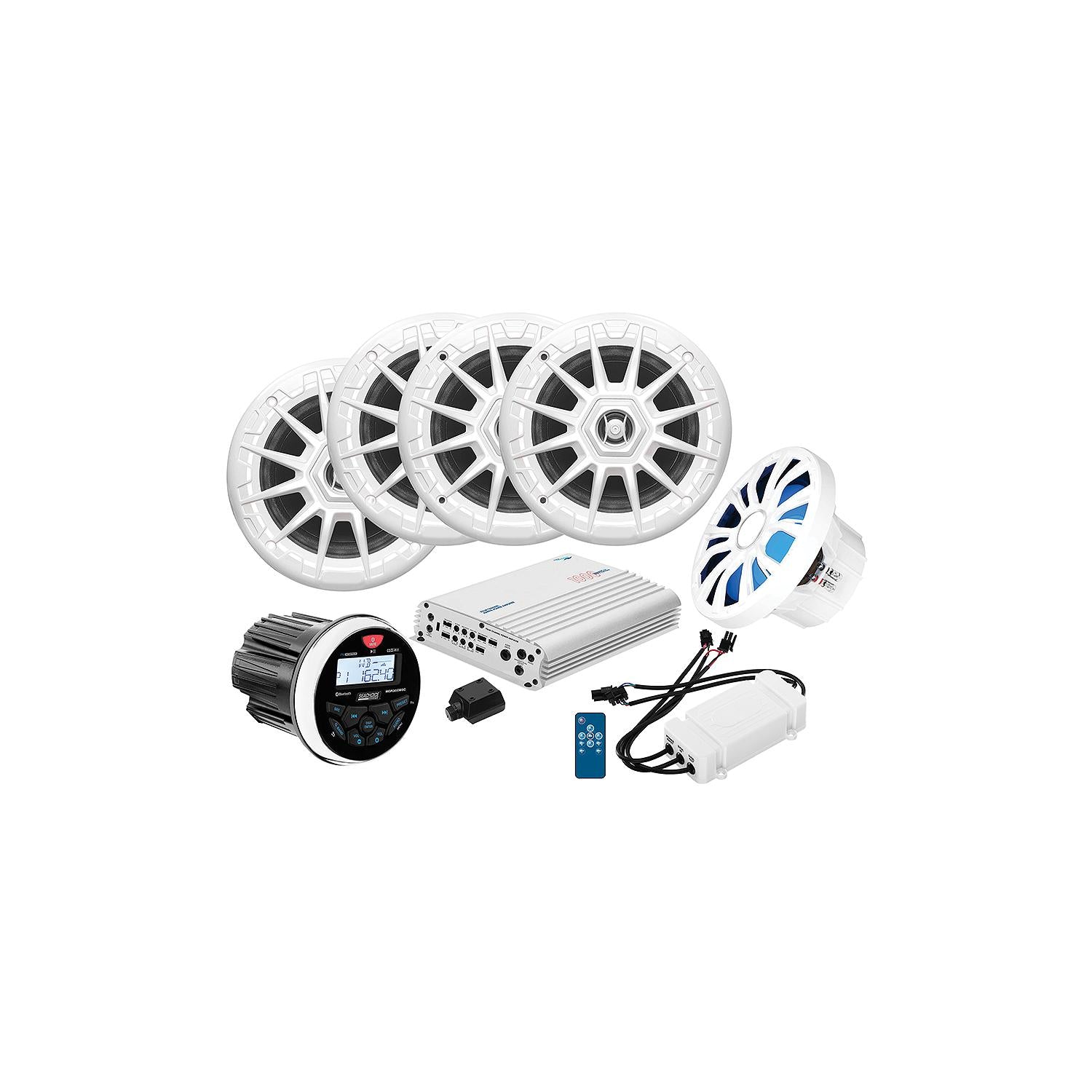 Seachoice 72126 In-Dash Audio Package, Round Gauge, Black, Speakers, 2 pr