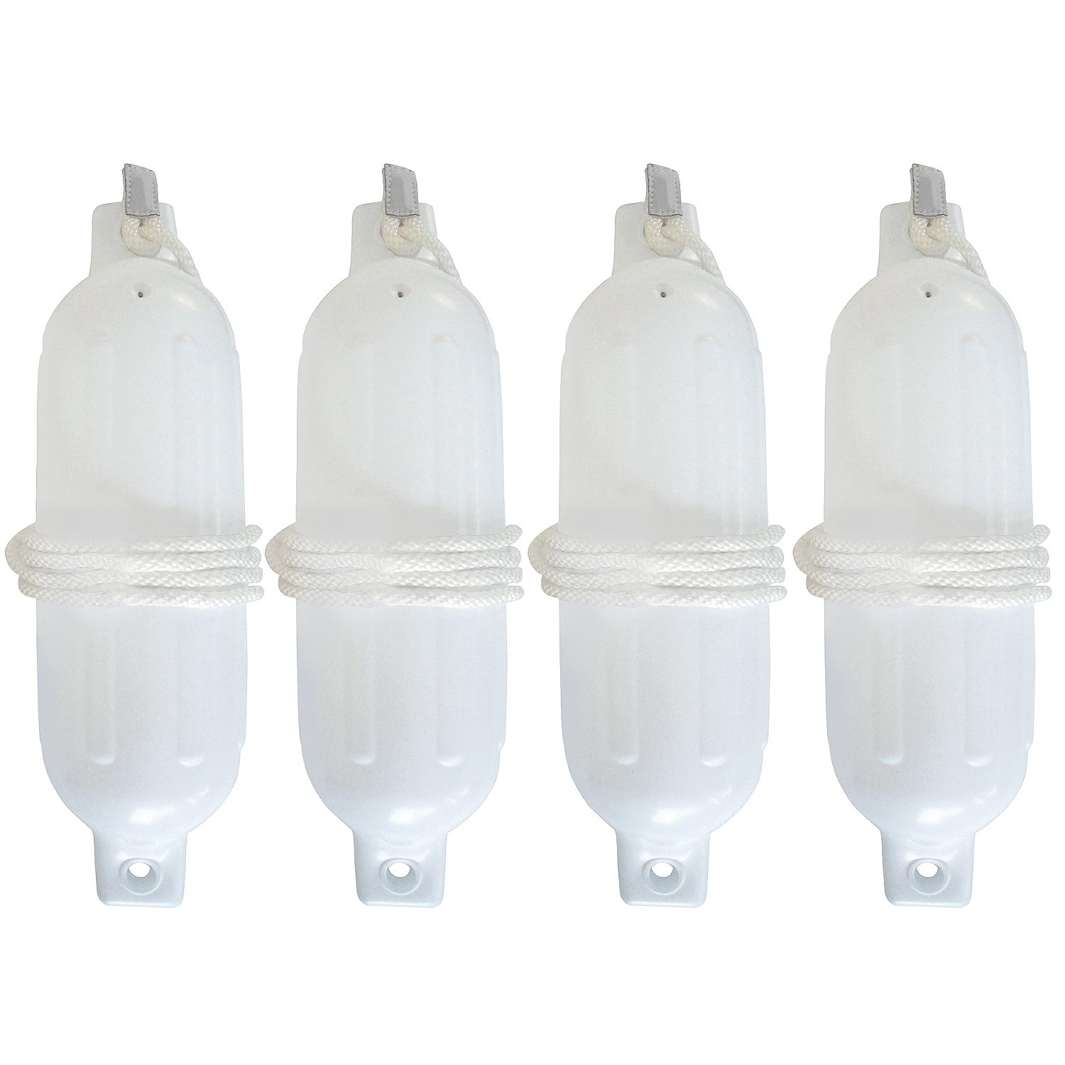 Seachoice 79291 Twin Eye Ribbed Fender Kit (Includes 4ea 4.5" x 16" White Fenders and 4 Matching 1/4 x 5' Fender Lines)