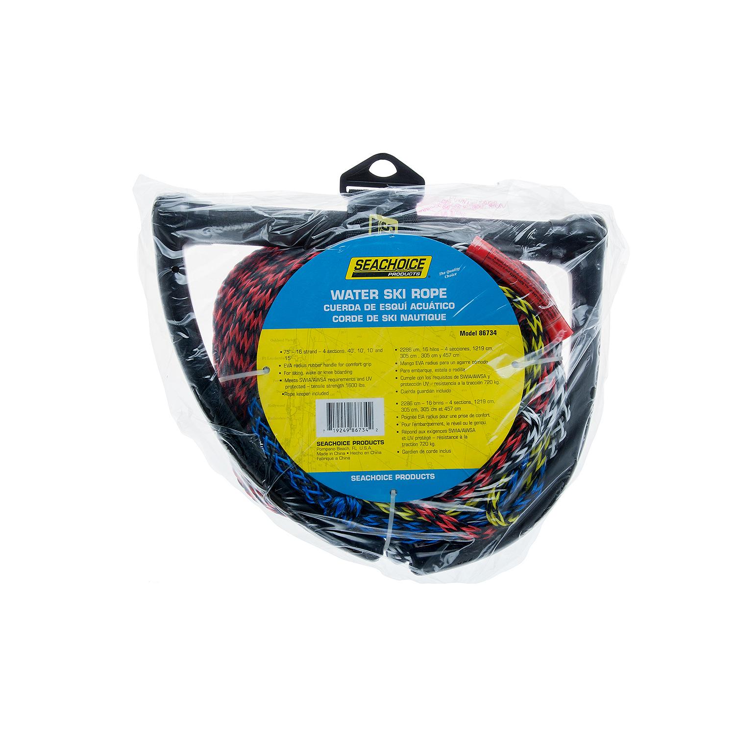 Seachoice 86734 4-Section Water Ski Rope, 75', 12" Handle with Rubber Grip