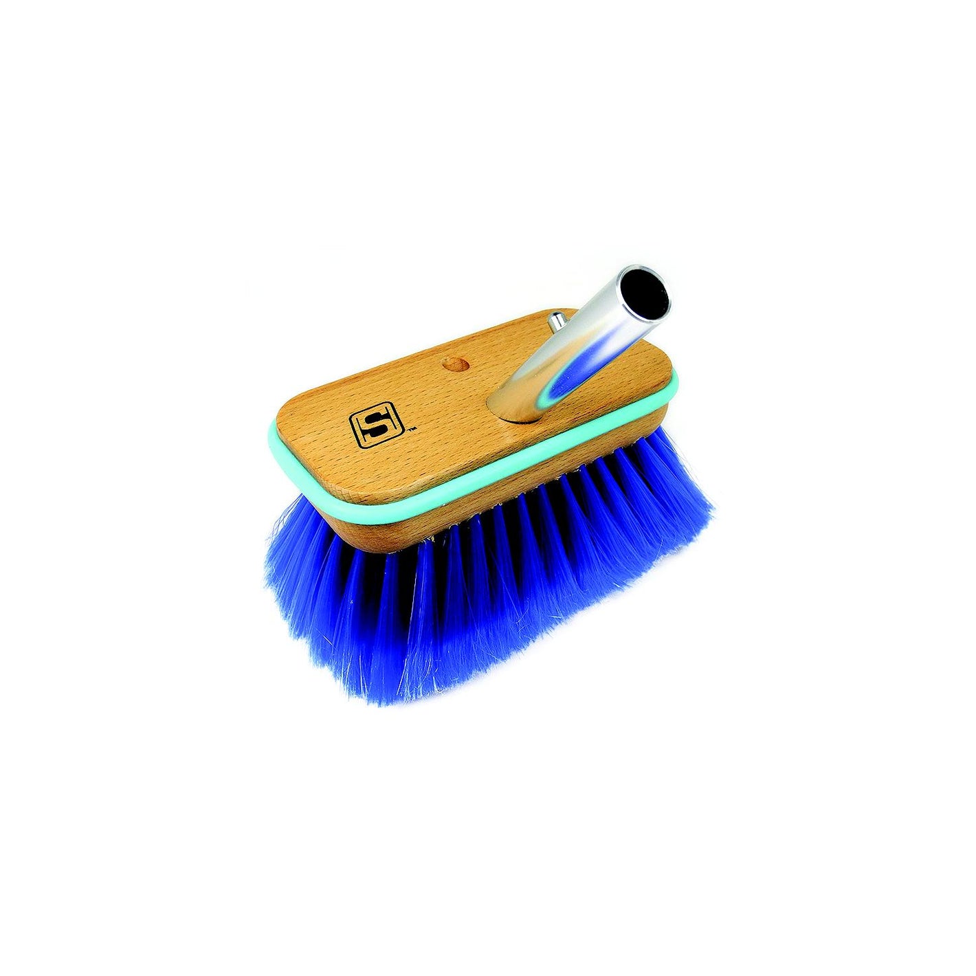 Seachoice 90453 Deck Brush with Bumper - Wood, Size: 6", Extra Soft (Blue Poly)