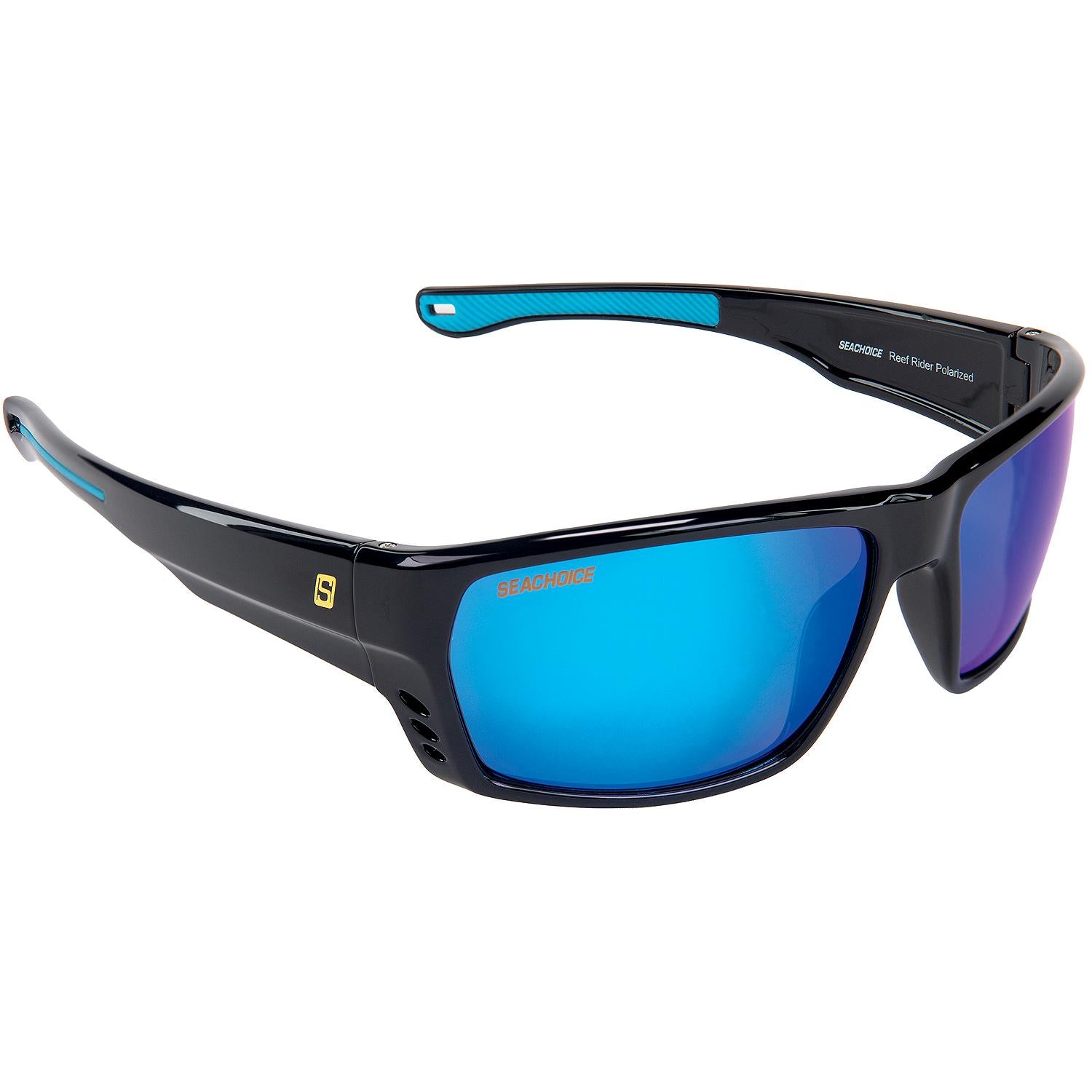 Seachoice 98800 "Reef Rider" Polarized Sunglasses, Frame: Shiny Black, Lens: Blue Mirror