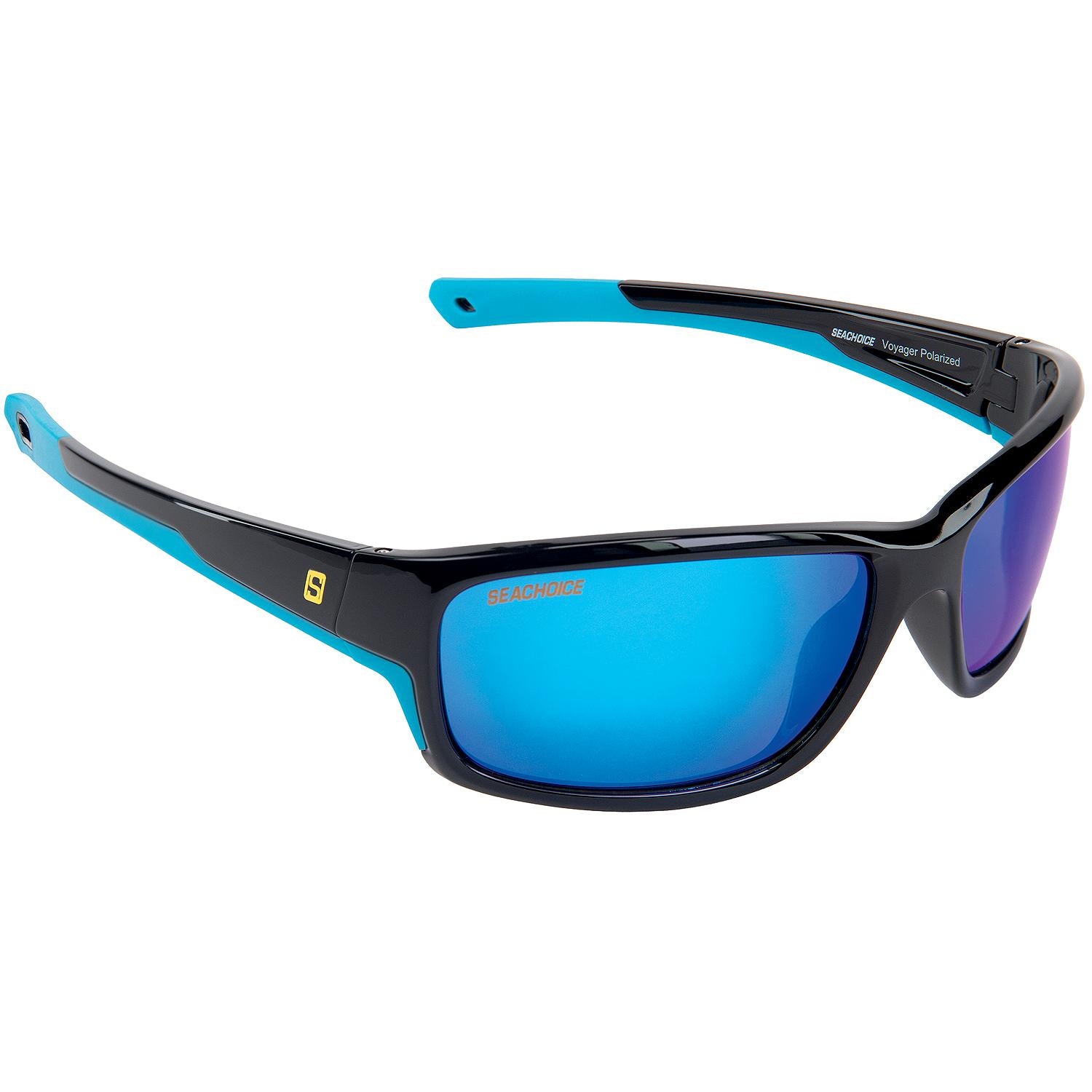Seachoice 98803 "Voyager" Polarized Sunglasses, Frame: Shiny Black, Lens: Blue Mirror