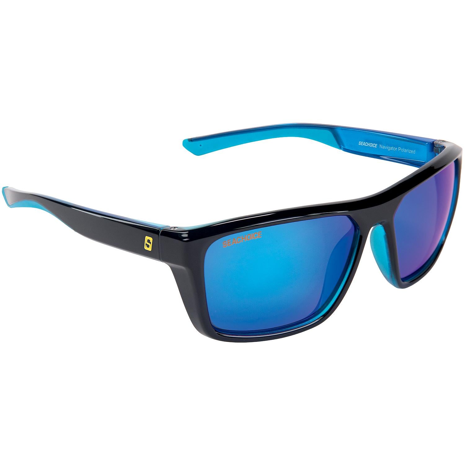 Seachoice 98813 "Navigator" Polarized Sunglasses, Frame: Shiny Black/Black Backspray, Lens: Blue Mirror