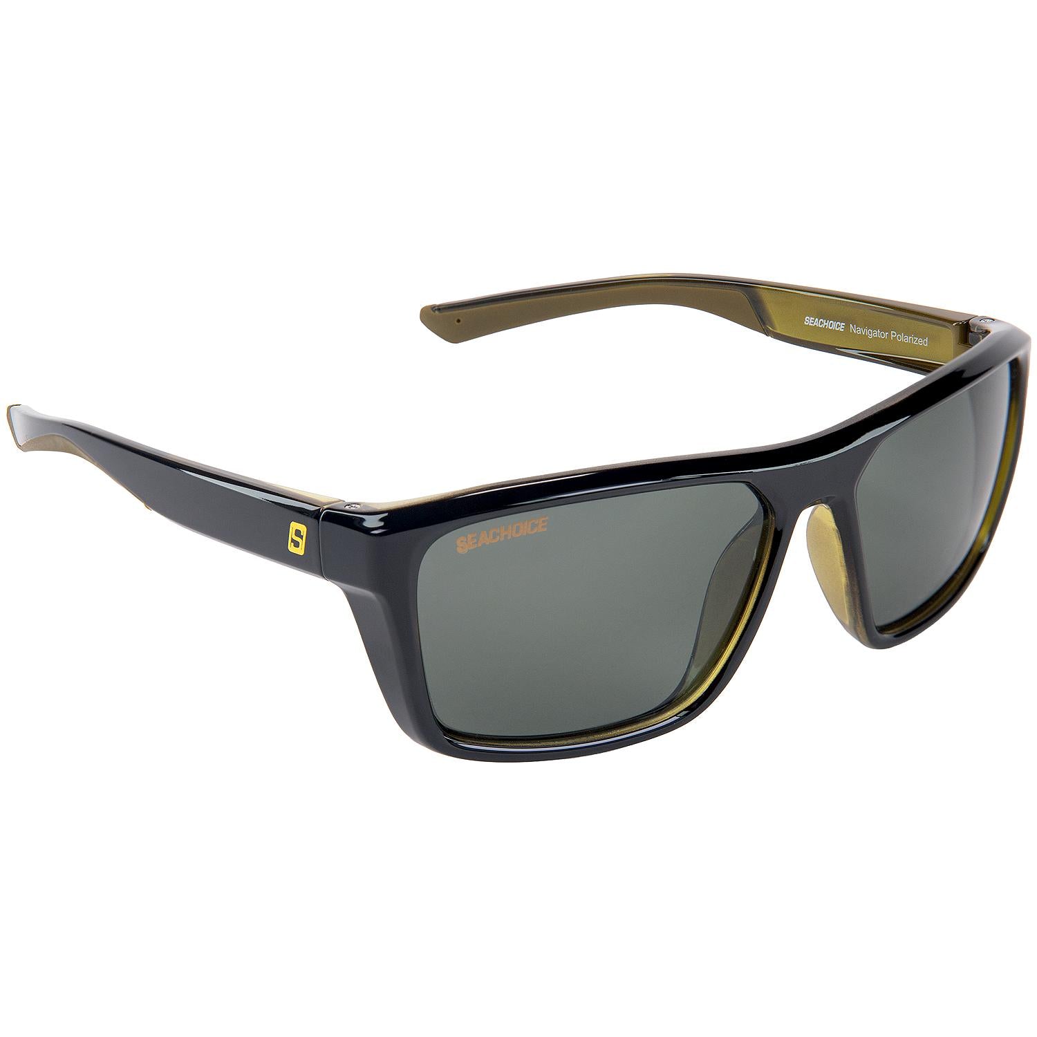 Seachoice 98814 "Navigator" Polarized Sunglasses, Frame: Shiny Black/Green Backspray, Lens: Grey