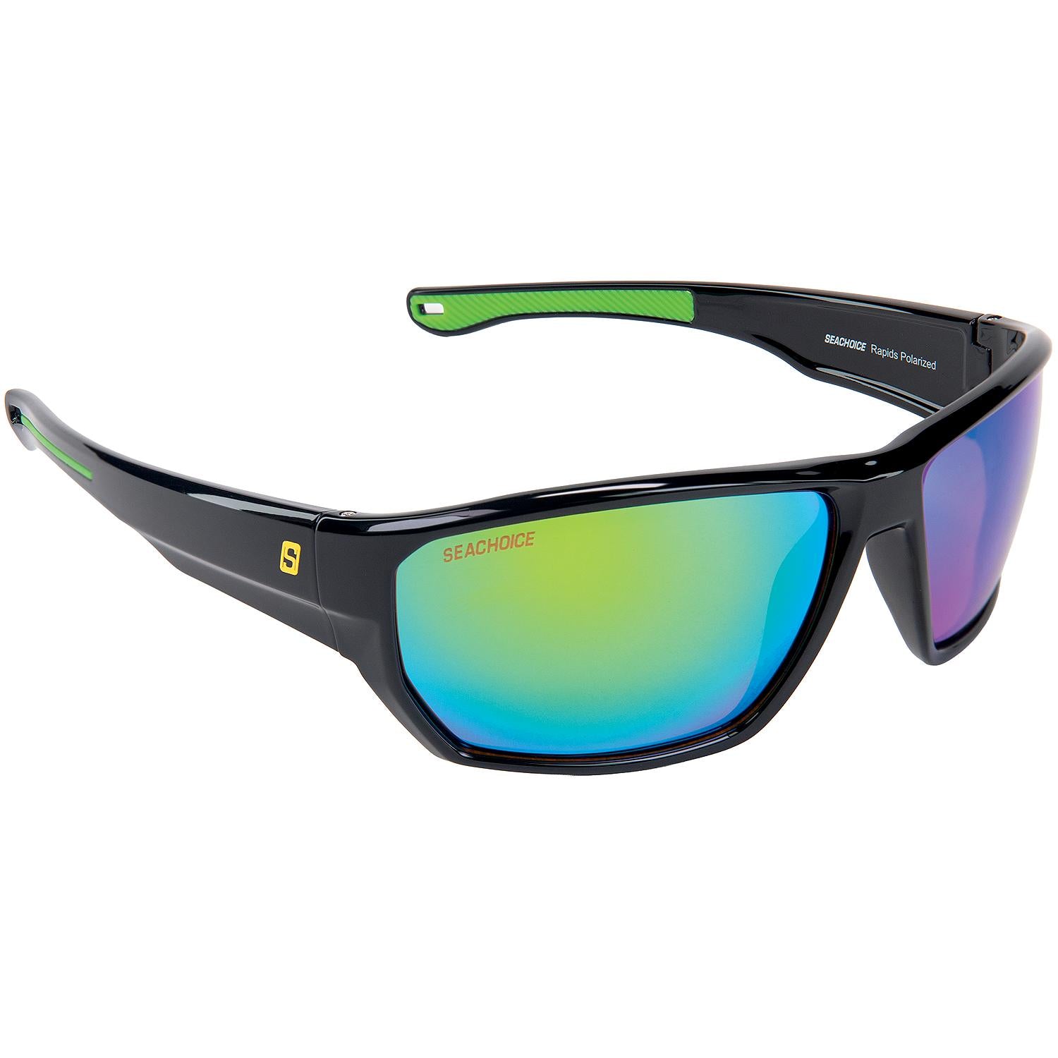 Seachoice 98827 "Rapids" Polarized Sunglasses, Frame: Shiny Black, Lens: Green Mirror