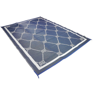 FulTyme RV 6064 Outdoor Patio Mat, Blue/White, 6' x 9'